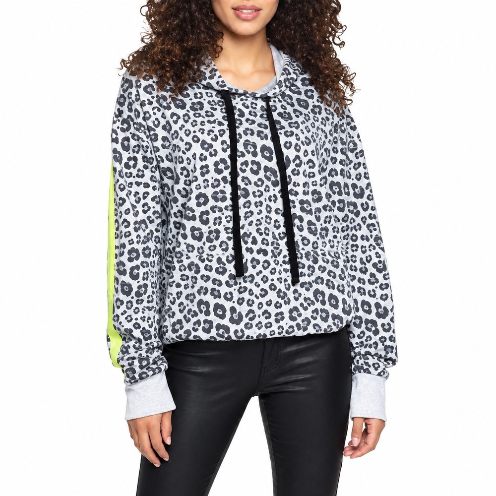 Found LA Leopard Print Neon Stripe Hoodie Grey Yellow Cotton Made in USA M